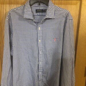 Ralph Lauren Long sleeve button front blue/white check shirt XL